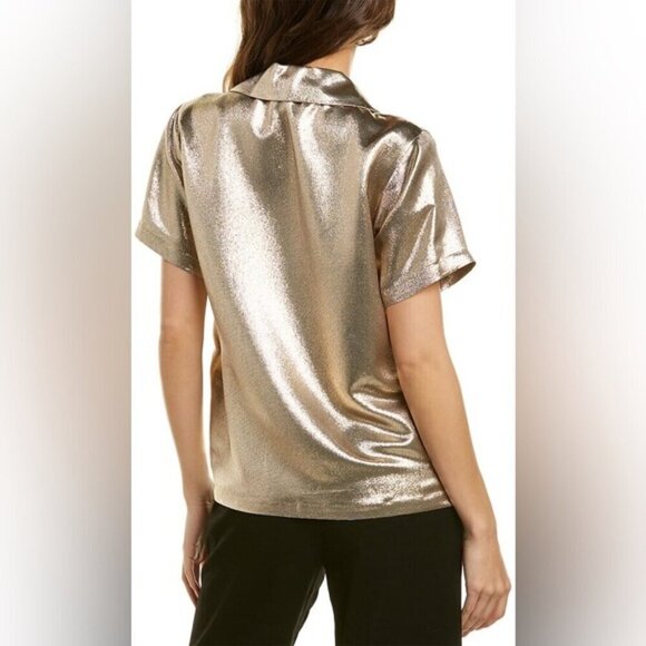 NWT Maje Cilur Metallic Silk-Blend Shirt - Picture 2 of 11